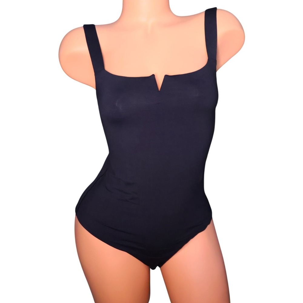 Black Square Neck Bodysuit Tank Top Shaping Compressive Womens Size L NWT
